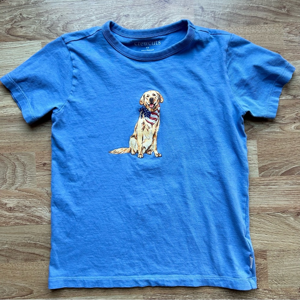 Crewcuts Dog American Flag Shirt Size Small 6-7
